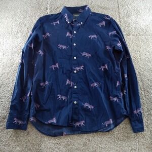 Bonobos Shirt Mens Large Blue Pink‎ Leopard Print Button Down Tailored Slim Fit
